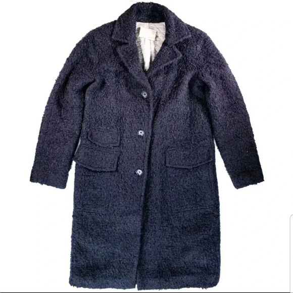 Rebecca Taylor Navy Oversized Textured Navy Boucle Pea Coat 2 - Picture 1 of 3